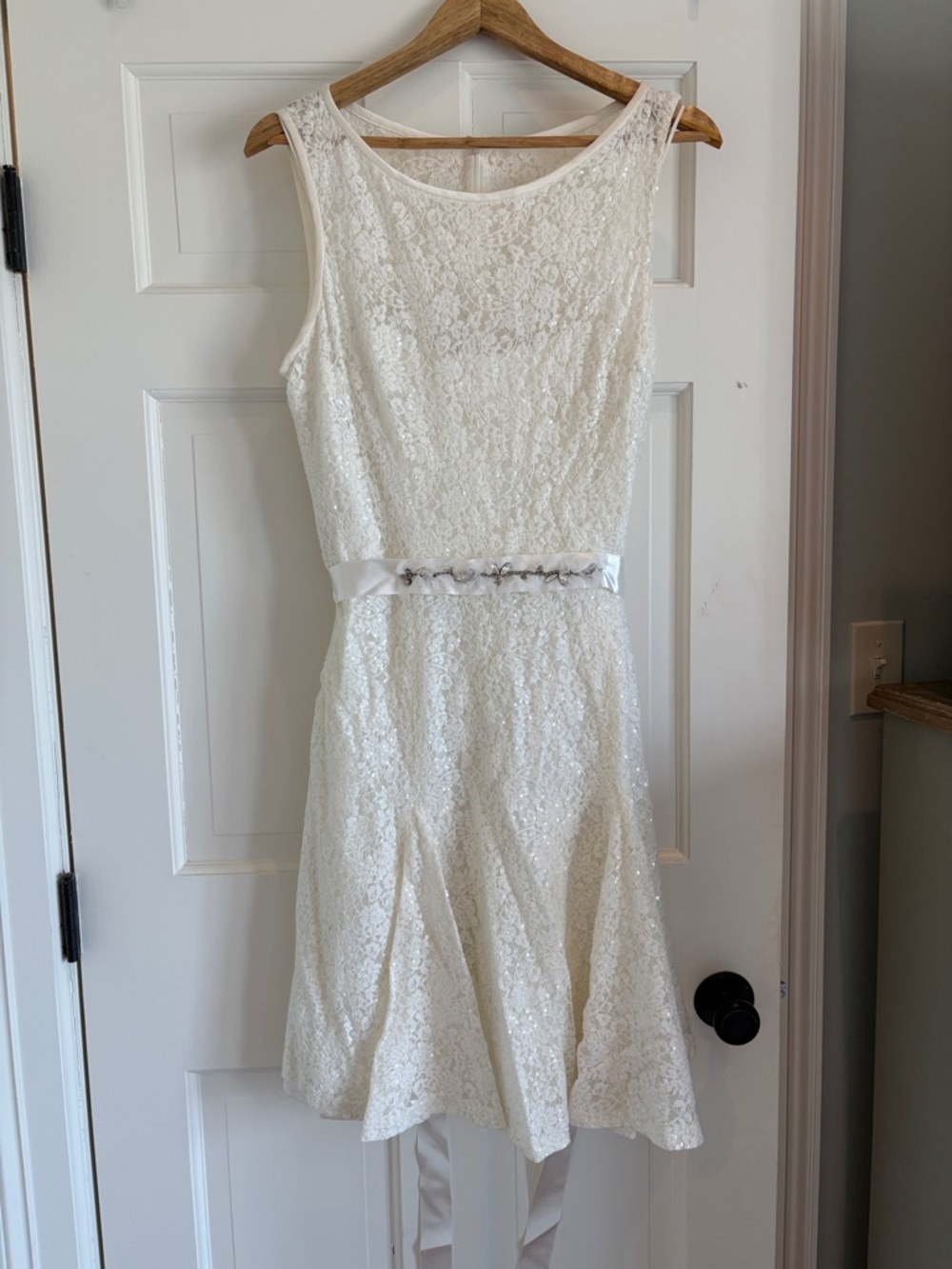 Ivory Lace Sleeveless Fit & Flare Mini Dress with Satin Waist